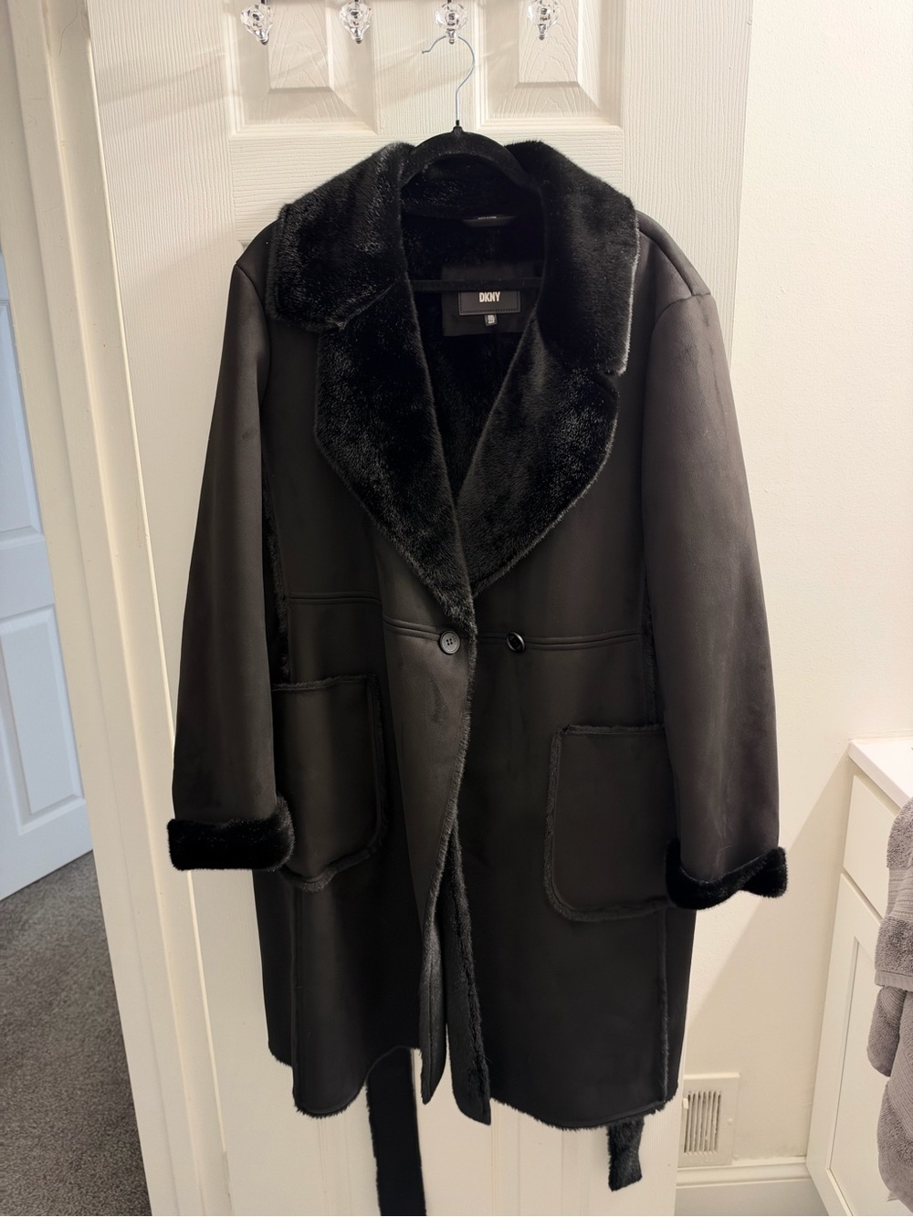 DKNY Black Faux Fur Coat